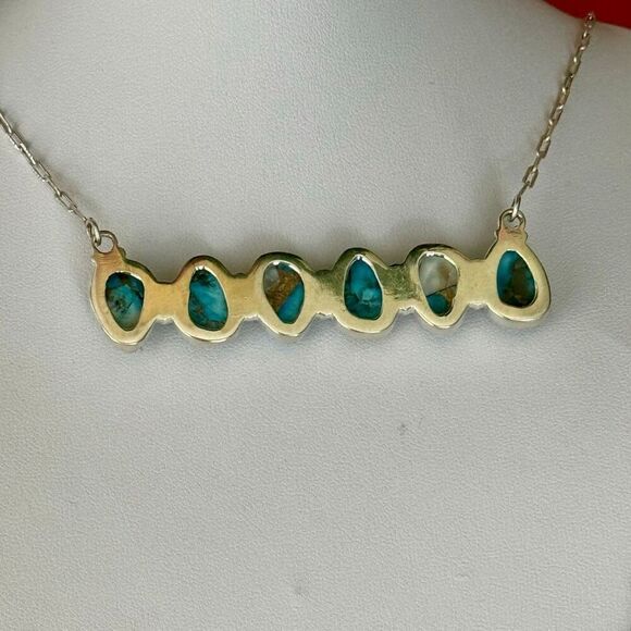 Ice Blue Dahlia Turquoise Necklace Sterling Silver Chain Southwestern - Picture 3 of 4